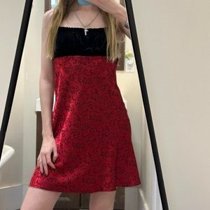 vintage 90s gothic milkmaid velvet and rose satin dress by steppin’ out